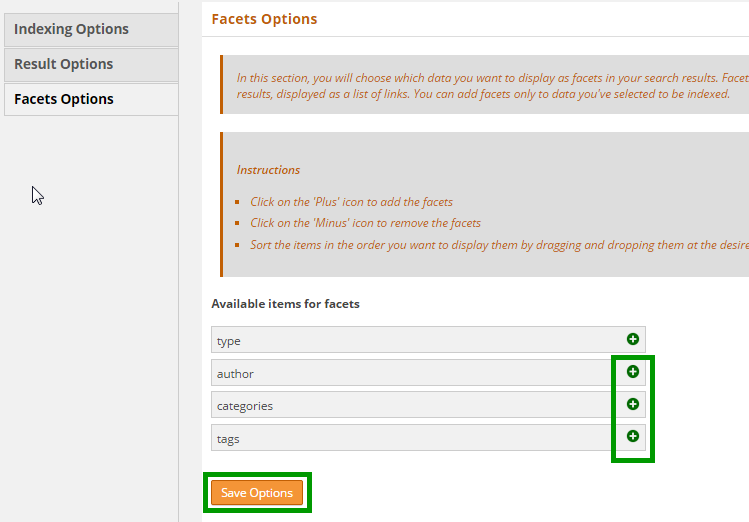 WPSolr Facet Options